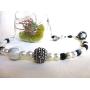 Pearl, black, and silver beaded airplant hanger