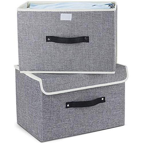 EZ GENERATION Storage Bins Set,Storage Baskets Pack of 2 Foldable Storage Boxes Cubes with Lids, Fabric Storage Bin Organizer Collapsible Boxes Containers for Nursery,Closet,Bedroom,Home(Light Gray)