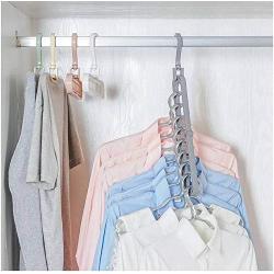 10pcs Random Color Creative 3D Space Saving Hanger Magic Clothes Hanger 9Hole Towel Hook Closet Organizer Storage Rack