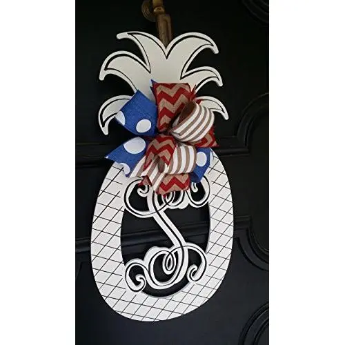 Patriotic Pineapple Monogram Door Hanger Decor Summer Pineapple Decor Monogram Pineapple Welcome Independence Day Decor Pineapple Door Hanger Monogram Wedding Gift Double Door Hangers July Decor