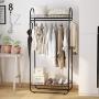 LANGRIA Compact Free-Standing Garment Rack Made of Sturdy Iron with Spacious Storage Space, 2 Shelves, 1 Clothes Hanging Rod, Heavy Duty Clothes Organizer for Bedroom, Entryway (Black)