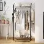 LANGRIA Compact Free-Standing Garment Rack Made of Sturdy Iron with Spacious Storage Space, 2 Shelves, 1 Clothes Hanging Rod, Heavy Duty Clothes Organizer for Bedroom, Entryway (Black) LANGRIA Compact Free-Standing Garment Rack Made of Sturdy Iron with Spacious Storage Space, 2 Shelves, 1 Clothes Hanging Rod, Heavy Duty Clothes Organizer for Bedroom, Entryway (Black)