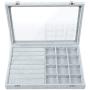 STYLIFING Jewelry Tray Showcase Display Storage Organizer Boxes Vintage Case Multi-Function Gray Velvet & Clear Lid with Lock Gifts for Girls Women (2 in 1)