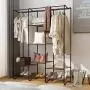 LANGRIA Large Free-Standing Closet Garment Rack Made of Sturdy Iron with Spacious Storage Space, 8 Shelves, Clothes Hanging Rods, Heavy Duty Clothes Organizer for Bedroom, Entryway (Black)