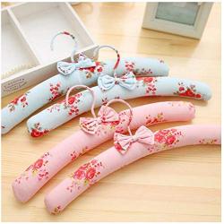 DNJKSA 5 Pcs Pink Blue Fabric Padded Clothes Hanger with Rustic Flower Printed, Idyllic Style Dress Shirts Hanger for Closet Bedroom(Random Color)