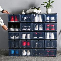 SEniutarm Clamshell Stackable Dustproof Shoes Boxes Organizer Storage Container Black