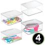 mDesign Stackable Plastic Bathroom Vanity Countertop or Dresser Storage Organizer Bin Boxes - Lid, Store Hair Brushes, Combs, Sprays, Nail Supplies, Makeup, Cosmetics, Blenders, 4 Pack - Clear