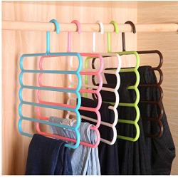 5pcs Random Color Pants Hangers Holders Multifunction Trousers Hanger Storage Rack Clothes Hanger Tie Scarfs Belt Towel Non-Slip Magic Hanger