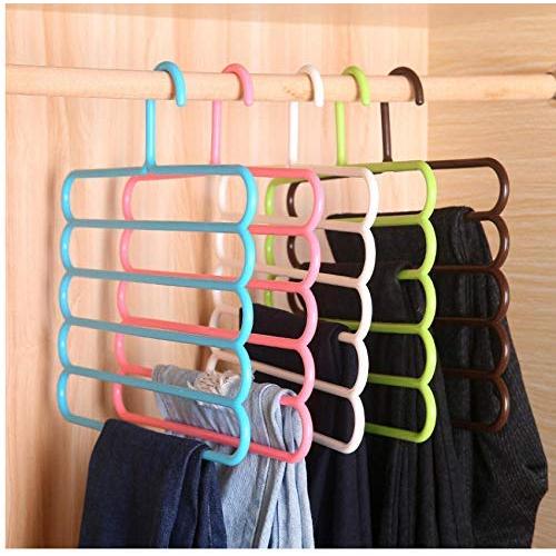 5pcs Random Color Pants Hangers Holders Multifunction Trousers Hanger Storage Rack Clothes Hanger Tie Scarfs Belt Towel Non-Slip Magic Hanger