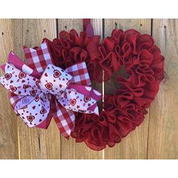 Valentine Wreath Decor Red Burlap Heart Shaped Wreath Door Hanger Wall Decor Burlap Bowtique