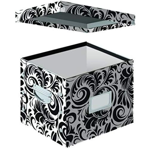 Snap-N-Store Letter-Size File Box, Accommodates Standard or Hanging File Folders, 9.875 x 10.75 x 13.25 Inches, Black and White Scroll Design (SNS01836)