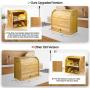 Bamboo Bread Box, Finew 2 Layer Rolltop Bread Bin for Kitchen, Large Capacity Wooden Bread Storage Holder, Countertop Bread Keeper with Toaster Tong, 15” X 9.8” X 14.5”, Self Assembly