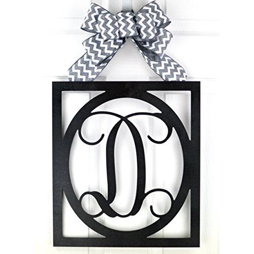 Black Monogram Door Hanger | Initial Bridal Shower Gift | Wooden Letter Wreath | CHOOSE YOUR COLOR