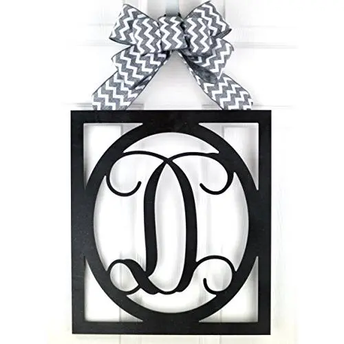 Black Monogram Door Hanger | Initial Bridal Shower Gift | Wooden Letter Wreath | CHOOSE YOUR COLOR