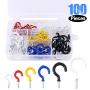Glarks 100-Pieces 6 Sizes Vinyl Coated Cup Hooks Screw-in Ceiling Hooks Screw Hooks Mug Hooks Hangers Assortment Kit for Home and Office Use - White, Black, Red, Blue, Yellow
