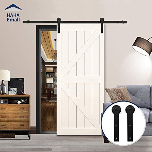 Hahaemall Classic Design 5FT/60 Single Sliding Barn Door Hardware Cloest Black Metal Rail Heavy Duty (I Shape Hangers)