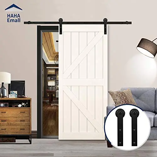 Hahaemall Classic Design 5FT/60 Single Sliding Barn Door Hardware Cloest Black Metal Rail Heavy Duty (I Shape Hangers) Hahaemall Classic Design 5FT/60 Single Sliding Barn Door Hardware Cloest Black Metal Rail Heavy Duty (I Shape Hangers)