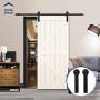 Hahaemall Classic Design 5FT/60 Single Sliding Barn Door Hardware Cloest Black Metal Rail Heavy Duty (I Shape Hangers)