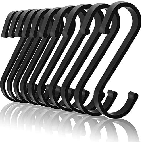 HiGift 24 Packs Black S Hooks, Aluminum S Shaped Hooks, Heavy Duty S Hanger Hooks for Hanging Pots and Pans Rack, Plants, Bags, Coffee Cups, Clothes, Towels, Kitchen Hooks Closet Rod Hooks