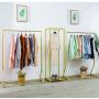 QJLTIGER Modern Simple Heavy Duty Metal Garment Rack Retail Display Gold Clothing Rack Wrought Iron Single Rod Floor-Standing Hangers Clothes Rack(Round Tube, 47.1 L)