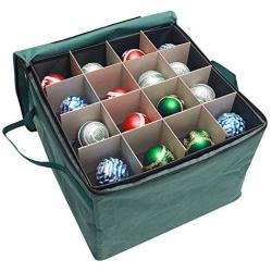 TUXI Christmas Ornament Storage Box, 18 Cardboard Sheets Polyester Ornament Organizer & Storage Bag, 3 Compartments 14x14x11 Inches Ornaments Storage Organizer Chest