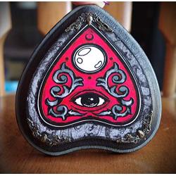 Mini Red and Black Mystic Seeing Eye Ouija Spirit Board Planchette Hand Made Wooden Wall Plaque Hanger