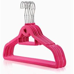 HANGERWORLD 20 Pink 18inch Flocked Velvet Non Slip Coat Clothes Garment Hangers Pants Bar Cascading Multi Hook