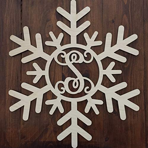 Unfinished Wood Snowflake Monogram Hanger - Christmas Wall Hanger - Snowflake Initial Wreath - Winter Door Hanger - Snowflake Wreath