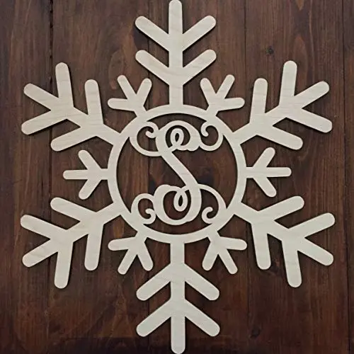 Unfinished Wood Snowflake Monogram Hanger - Christmas Wall Hanger - Snowflake Initial Wreath - Winter Door Hanger - Snowflake Wreath Unfinished Wood Snowflake Monogram Hanger - Christmas Wall Hanger - Snowflake Initial Wreath - Winter Door Hanger - Snowflake Wreath