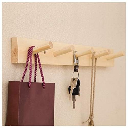 Jiyaru Wooden Coat Rail Rack Hook Wall Mounted Clothes Hanger Hat Holder Burlywood