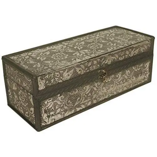 Wald Imports Silver Metal & Wood Decorative Storage Box/Trunk