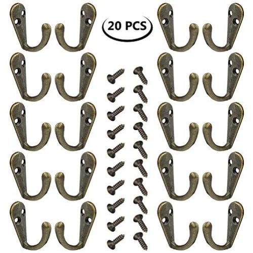 20PCS Wall Hook , No Scratch Bronze Single Coat Robe Hanger Hardware  For Dress ,  Clothes , Jewelry ,  Heavy Duty C Mounted Towel Hooks With 40 Screws , Display For Kitchen ,  Home , Office, Closet