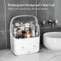 Haturi Makeup Organizer Box, Cosmetics Storage Display Holder with Drawers, Portable Handle, Fully Open Waterproof Dustproof Lid, Great for Bathroom, Dresser, Countertop