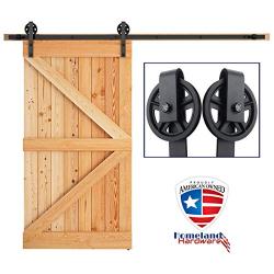 HOMELAND HARDWARE 8 FT Heavy Duty Single Rail Sliding Barn Door Hardware Kit, Super Smoothly and Quietly, Simple and Easy to Install, Fits 48" Wide DoorPanel (Big Wheel Industrial Hangers) US Based