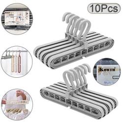 Kowth Magic Clothes Hanger Organizer, Rotate Anti-Skid Folding Hanger with Multifunction Space Saving and Cascading Features, Pack of 10 Standard Hangers with 9 Holes for Drying and Storage (Grey)