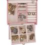 RR ROUND RICH DESIGN Jewelry Boxes - Multifunctional Portable Travel Jewelry Storage Case with 2 Drawers Top Mirror and Metal Lock - Pink