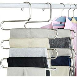 Cypress Shop Pants Hangers 5 Layer Trouser Hanger Space Saving Cloth Cabinet Storage S Shape Hanging Clothing Soft Non Slip Surface Hanging Home Furniture Set of 5