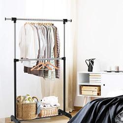 Tangkula Rolling Garment Rack, Clothes Racks Organizer, Adjustable Double Rod Garment Rack Clothes Hanger Stand Organizer