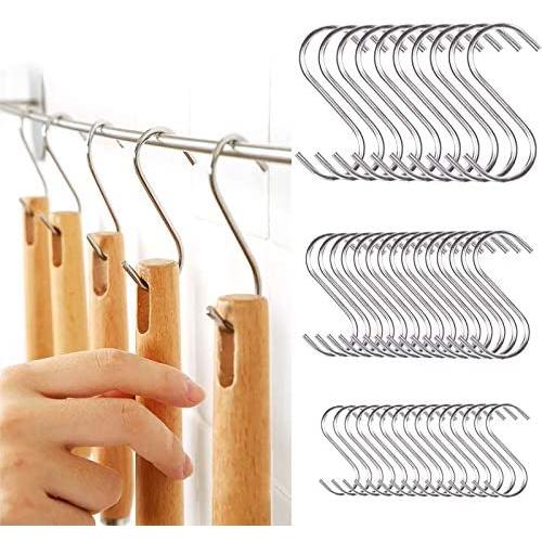 40 Pack S Hooks Stainless Steel for Hanging 4.8''/ 3.6''/ 2.4'', Heavy Duty Closet Plants Hooks for Bathroom Kitchen and Work Shop