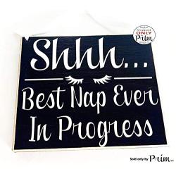 Shhh. Best Nap Ever In Progress Custom Wood Sign Nap time Do Not Knock Or Ring Doorbell (Choose Color) Rustic Do Not Disturb Nursery Sign Custom Handmade Welcome Door Hanger Night