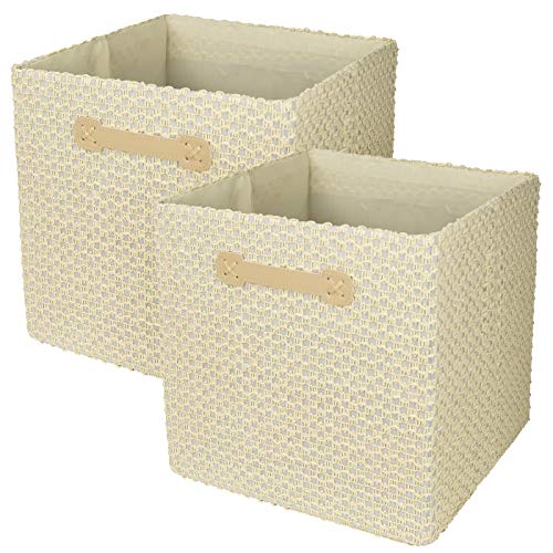 Foldable Storage Cubes Bins Organizer, 13x13in, Beige