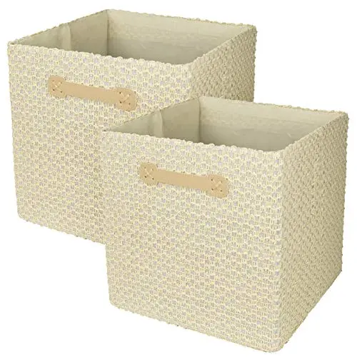 Foldable Storage Cubes Bins Organizer, 13x13in, Beige Foldable Storage Cubes Bins Organizer, 13x13in, Beige