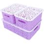 OUNONA Stackable Plastic Storage Boxes Hollow Out Storage Basket with Lid for bras underwear socks neck ties scarves and any accessories - Small Size (Purple)