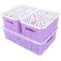 OUNONA Stackable Plastic Storage Boxes Hollow Out Storage Basket with Lid for bras underwear socks neck ties scarves and any accessories - Small Size (Purple)