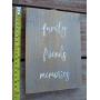 Vintage look FAMILY FRIENDS MEMORIES new calligraphy Chalk Couture style old time font jute hanger antique style primitive style. weathered wood sign