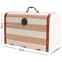 Willcomes Wooden Money Storage Boxes Treasure Chest Piggy Bank Handmade Jewelry Organizer With Lock and Two Keys