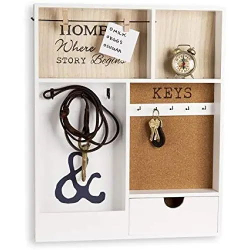 Danya B. KS19053WH Entryway Key/Mail Holder Wall Organizer with Key Hooks and Clothespin Picture Hanger Danya B. KS19053WH Entryway Key/Mail Holder Wall Organizer with Key Hooks and Clothespin Picture Hanger