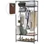 LANGRIA Heavy-Duty Zip Up Closet Shoe Organizer with Detachable Brown Cloth Cover Wardrobe Metal Storage Clothes Rack Armoire with 4 Shelves and 2 Hanging Rods Max Load 463 lbs.