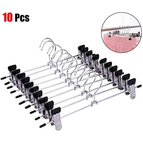 Yimeezuyu 10pcs Pants Hangers Clothes Hangers with Clips Metal Anti-Skid Pants Rack Wardrobe Pants Clip Saving for Pants Skirts Clothes