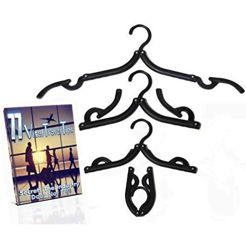 A1PP Folding Plastic Black Hangers 8 Pack - Travel Clothes & Dress Hangers ? BONUS 77 Secret Travelers Tips Ebook - For Laundry Centers, Drying Racks, Cruise Ships ? Foldable Lightweight